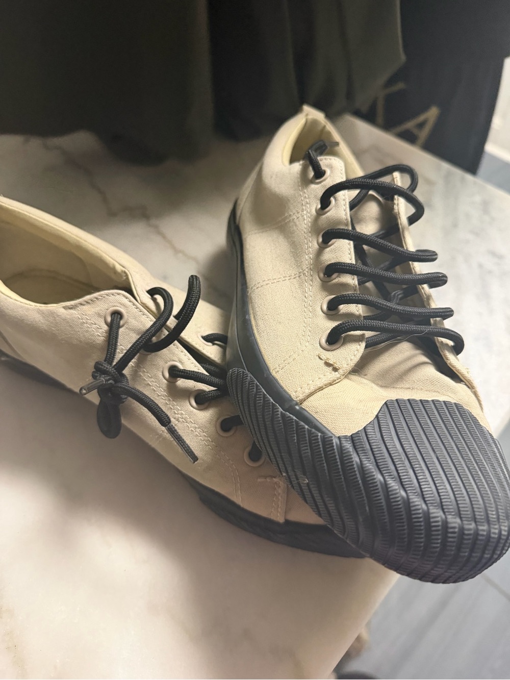 Zara Cream Canvas Sneakers with Black Rubber Toe and Laces!